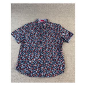 Johnston & Murphy Shirt Mens Medium Novelty Crawfish Short Sleeve Button Down